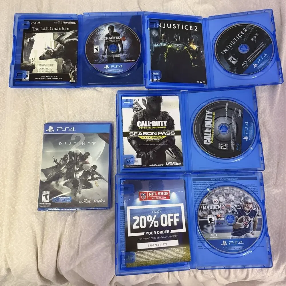 PS4 Video Games Lot Of 5 PS4 Destiny Sealed, Uncharted, Injustice 2, Madden COD